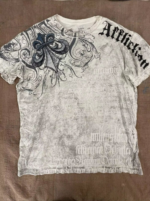 2000S Affliction Graphic T-Shirt Mens Large Grunge Wings New Fashion Style Couple Tops Pure Cotton Shirt